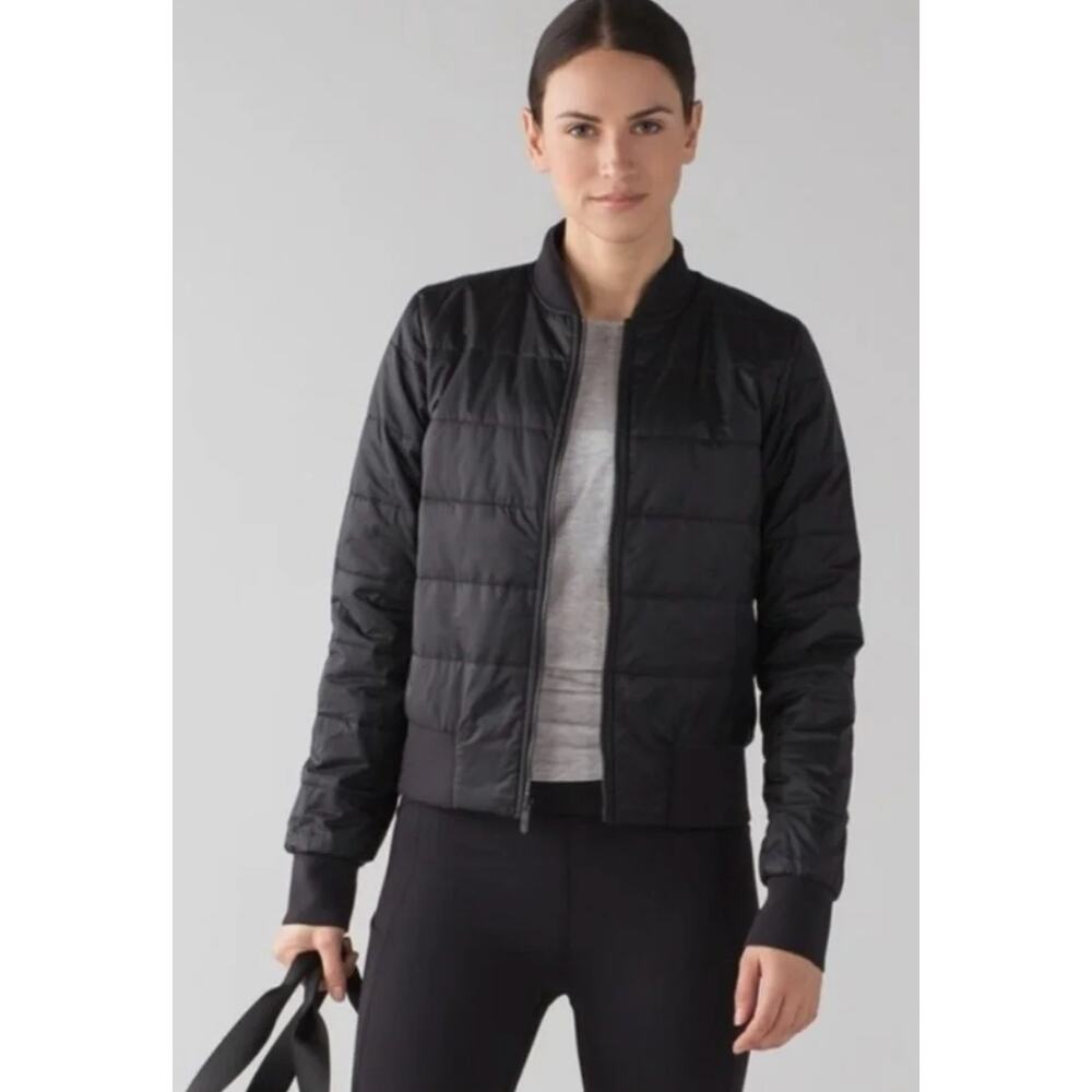 Lululemon Jacket Women 2 Non Stop Bomber Reversible Insulated Black Athletic Gym
